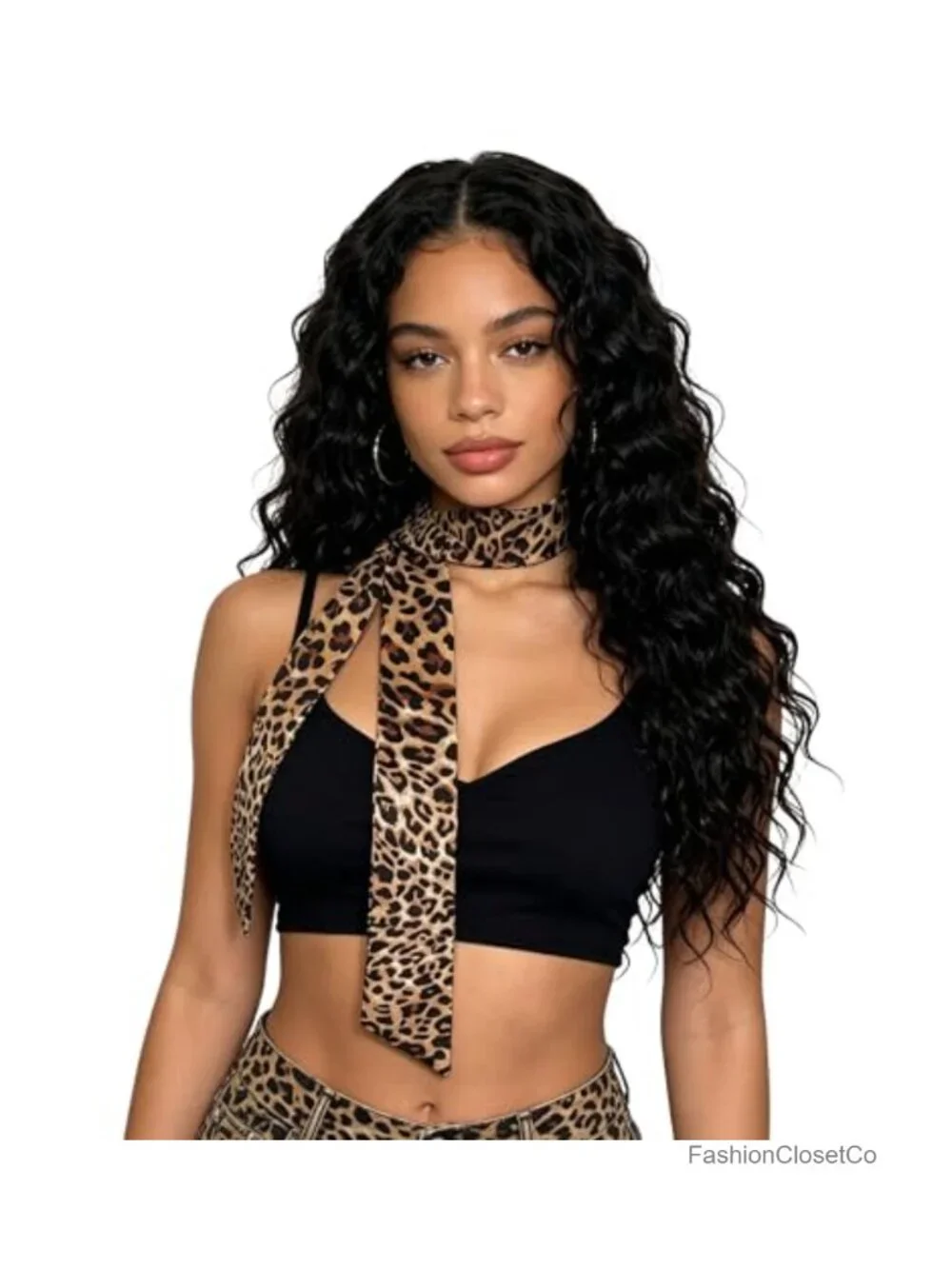Long Thin Leopard Skinny Scarf for Women - Cheetah Printed Satin Ribbon Tie,